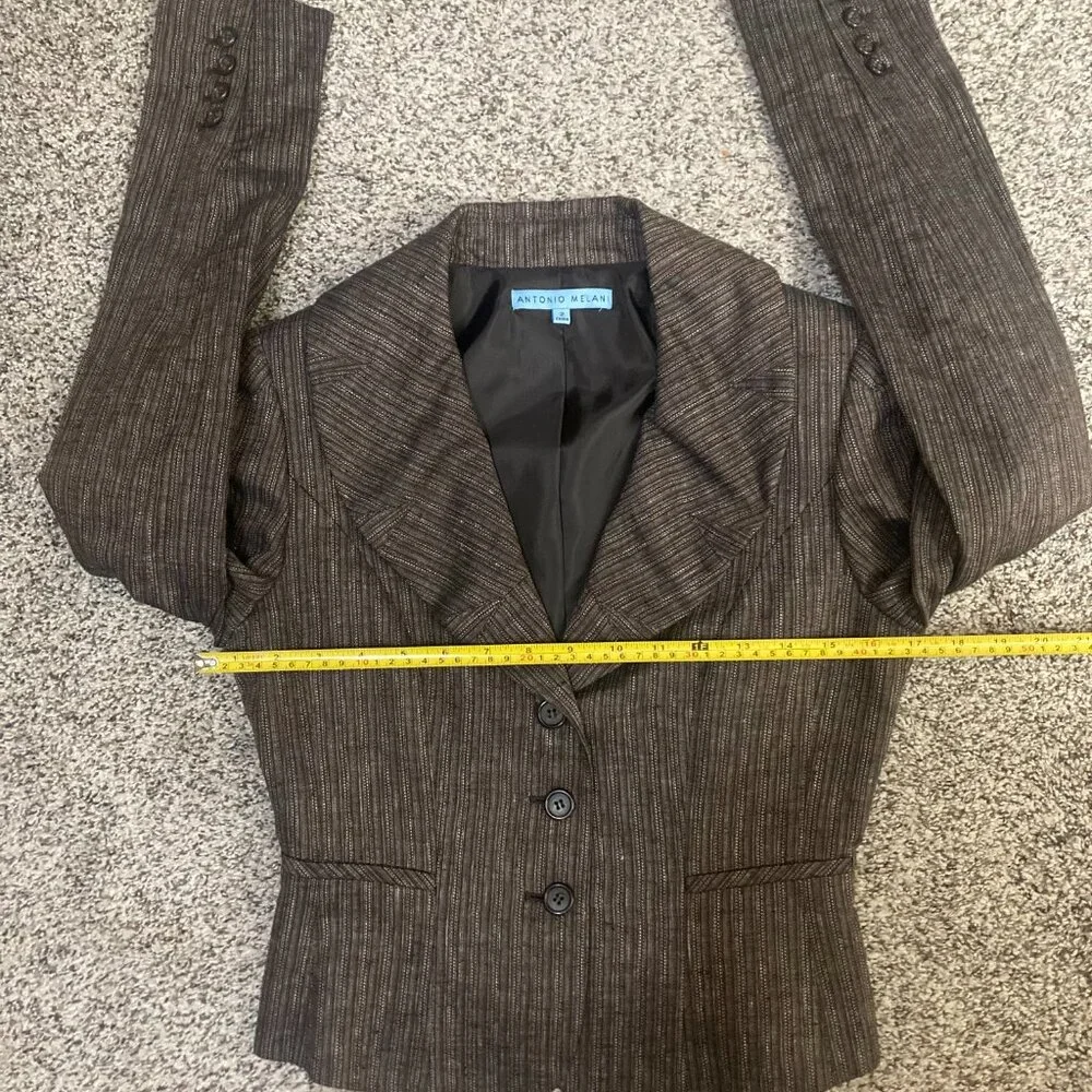 Antonio Melani Brown Tweed Button Down Fitted Blazer - 2